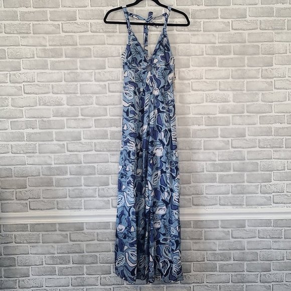 Sincerely Jules Jumpsuit Halter Blue Boho V Neck Keyhole Size XS Sleeveless NWT - Picture 1 of 9